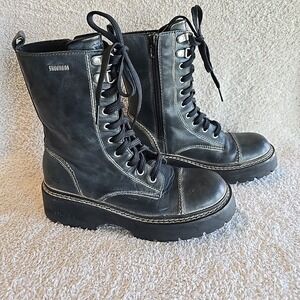 VTG Women's Skechers Chunky Platform Combat Leather Boots Sz 6.5 90s Y2K black